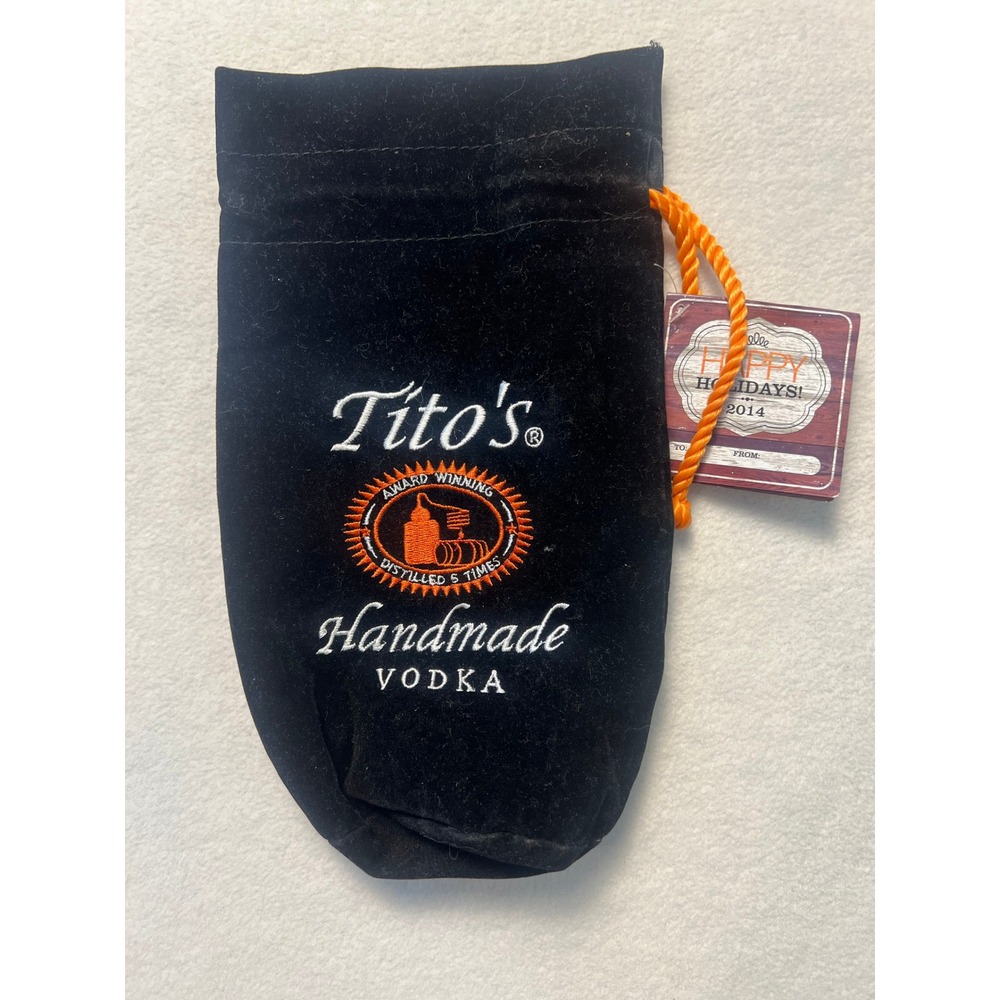 NWT! Tito's 750mL Bottle Bag Holiday 2014 Barware Black Velvet Drawstring Pouch